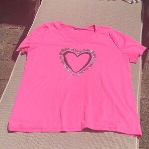 PINK SEQUIN HEART EMBELLISHED SHORT SLEEVE T-SHIRT, SIZE XL